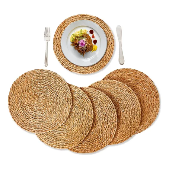 Set 12 Individuales Mantel Fibra Natural Yute Redondo Pack 12