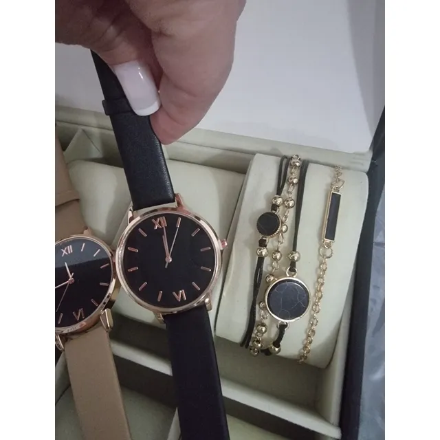 Reloj Genérico Mujer Cuero Sintético Rosado Negro