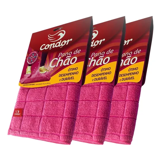 Pano De Chão Microfibra Grande 70x50cm Rosa Kit C/ 3 Panos