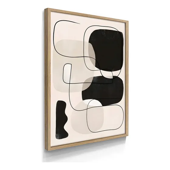 Quadro Decorativo Abstrato Preto Formas 70x50 Com Moldura