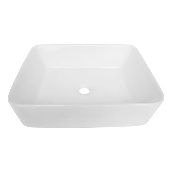 Lux Sany B15 Lavabo Rectangular Cerámico Blanco Sobreponer Blanco Con Brillo