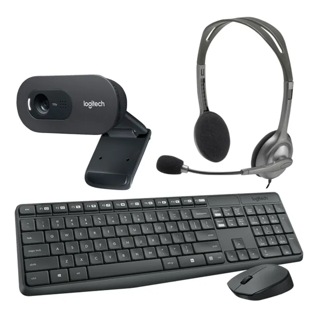 Kit Teclado Mouse Inalambrico Auriculares Y Webcam Logitech 