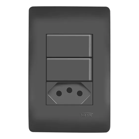 2 Interruptor Simples + 1 Tomada 20a Preto Black Fosco Fame