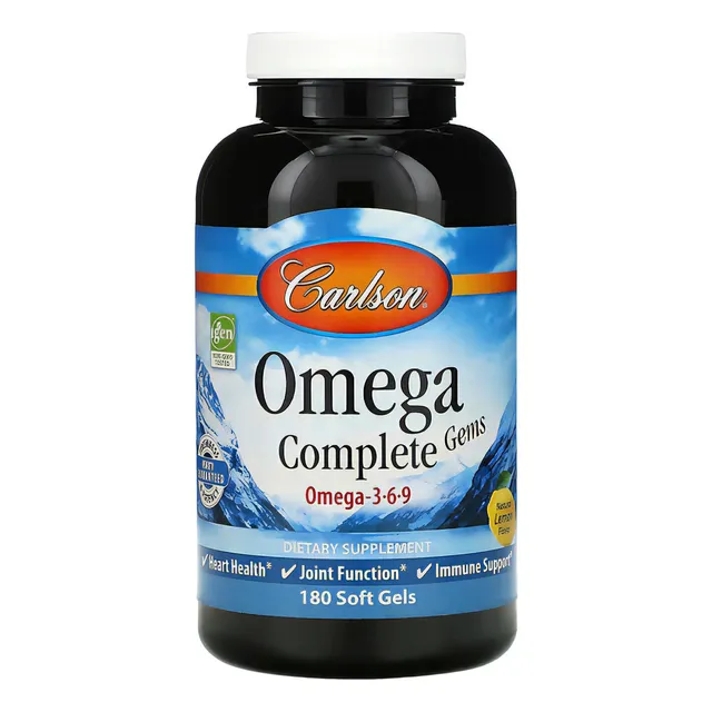 Carlson Labs Omega Complete Gems Omega 3, 6, 9 180 Caps Sabor Limón