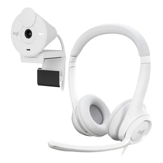 Combo Cámara Web Logitech Brio 300 + Diadema H390 Usb, Wht