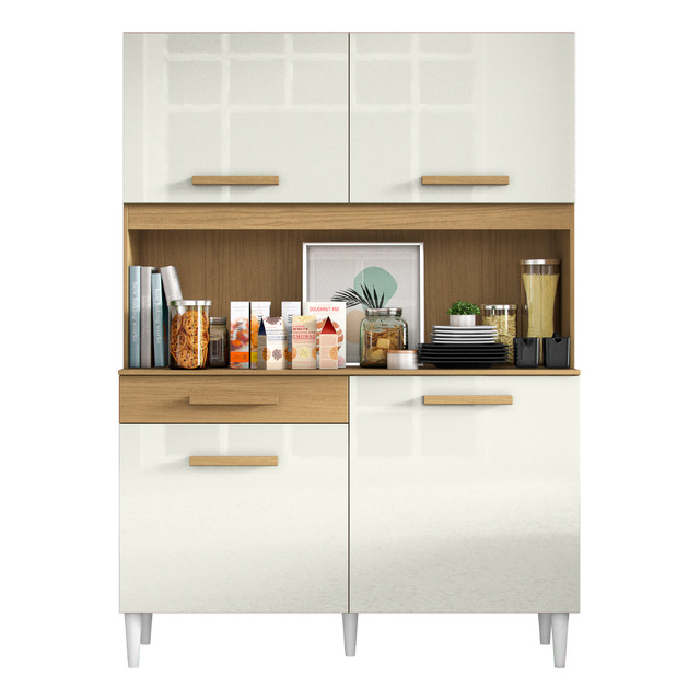 Armário De Cozinha Completa Perola Aramóveis Madeirado Branco