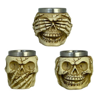 Pack 3 Vasos Tequileros Calavera Resina Cubierta Inoxidable Pack 3 Vasos Tequileros Calavera Resina Cubierta Inoxidable