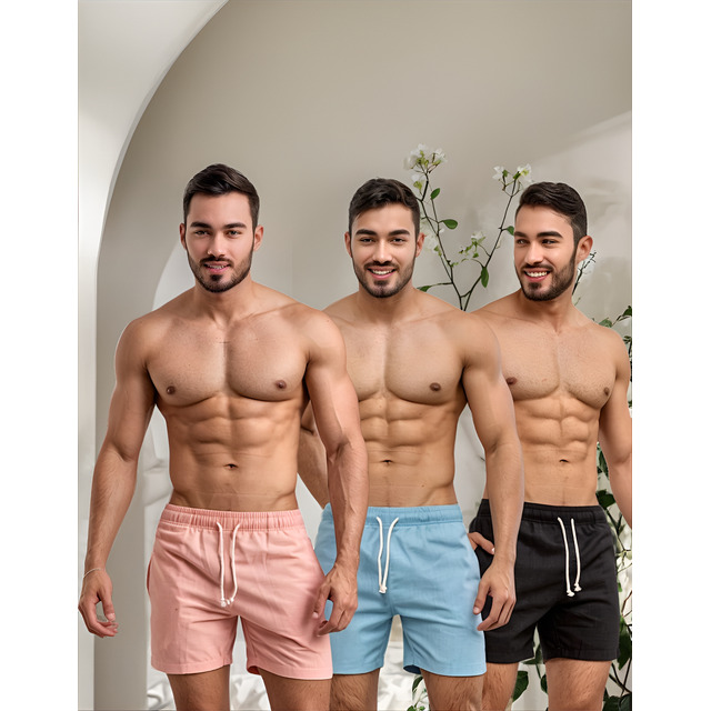 Kit 3 Short Masculino Mauricinho Bermuda De Linho Básica Kit 3 Short Masculino Mauricinho Bermuda De Linho Básica