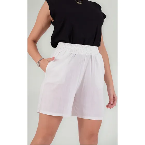  Short Bermuda Lino Cintura Elastizada Mujer