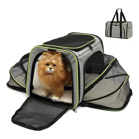 Bolsa Transporte Pet Grande Viagem Cabine Avião Expansível Cinza