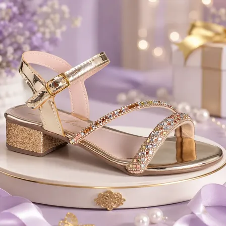 Sandália Saltinho Brilho Strass Infantil Menina Moda 625