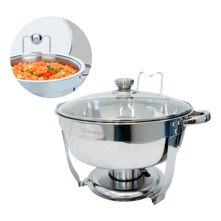 Rechaud Redondo 5 Litros Aço Inox Banho Maria Buffet Com Tampa Vidro Temperado Fogareiro Acendedor Cor Prata Brinovar Rechaud Redondo 5 Litros Aço Inox Banho Maria Buffet Com Tampa Vidro Temperado Fogareiro Acendedor Cor Prata Brinovar
