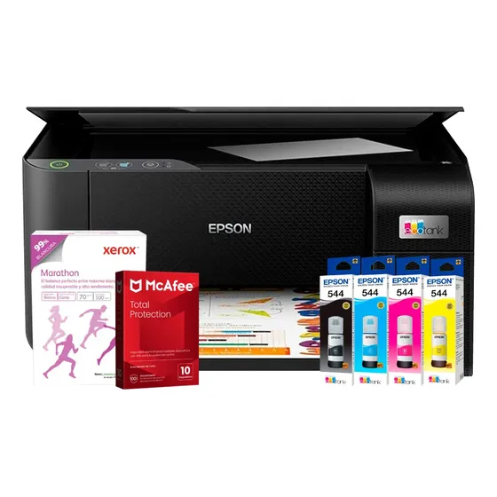 Multifuncional Epson L3210 + Antivirus + Papel+kit De Tintas Negro
