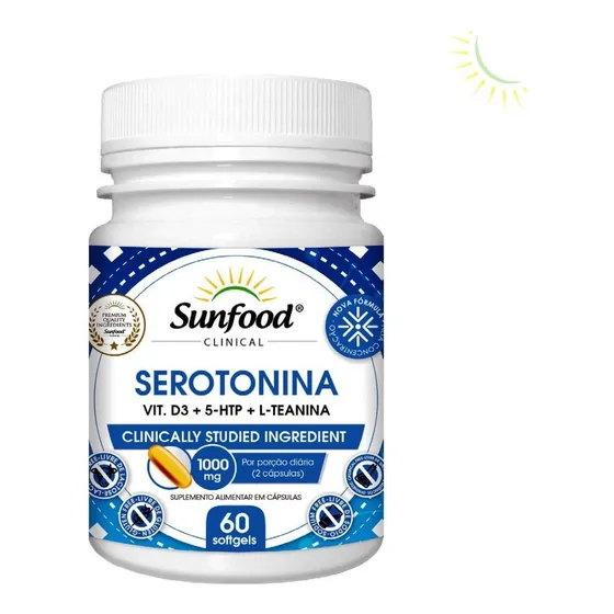 Serotonina C/ Vitamina D3 + 5-htp + L-teanina 1000mg Sunfood Sabor Sem sabor