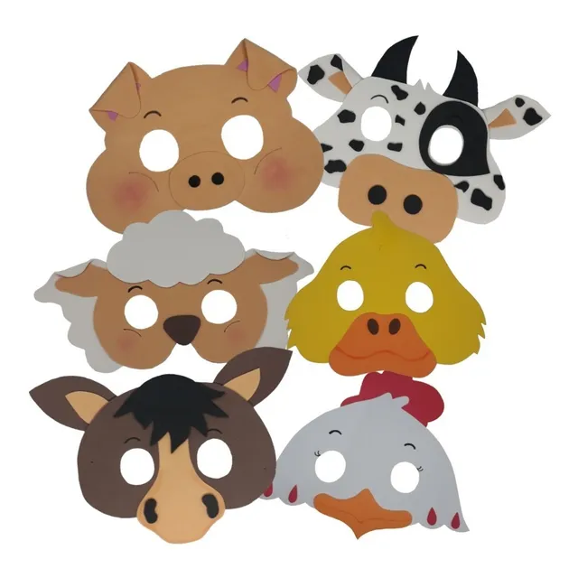 Fantasia Máscara Animais Fazendinha Kit Com 6 Un