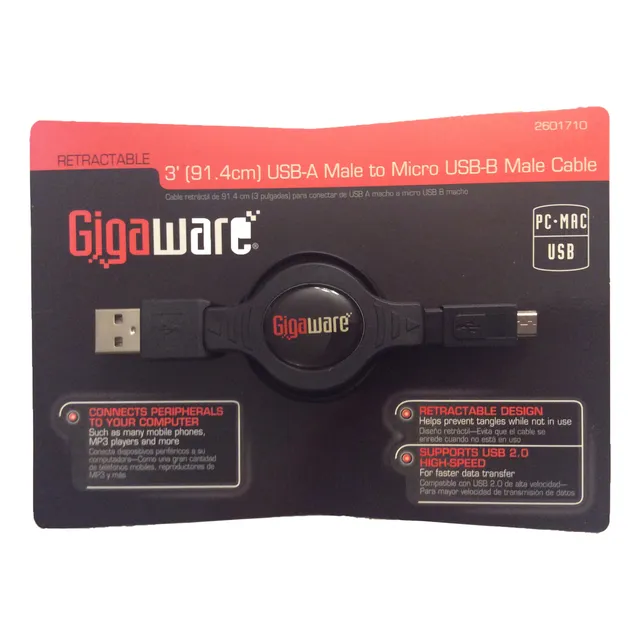 Cable Gigaware Usb A Micro Usb B 91.4 Cm Retráctil