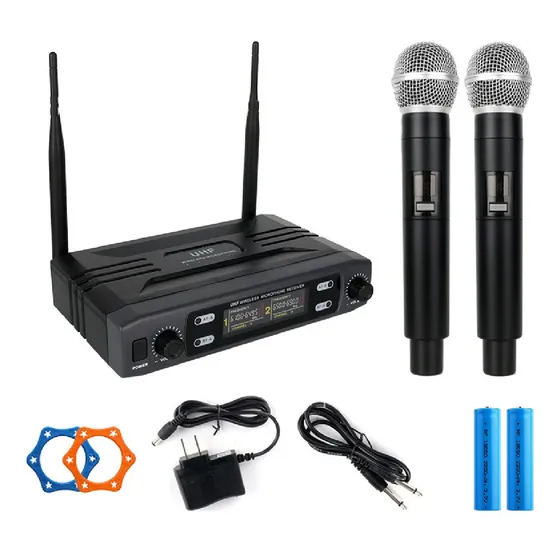 Micrófonos Inalámbricos De Uhf Mano 2 Canales Color Negro