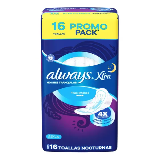 Always Xtra Seca Noches Toallitas Nocturnas 16 Unidades