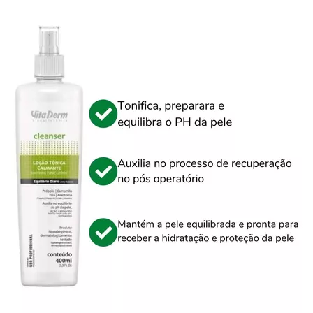 Loção Tônica Facial Calmante 400ml Vita Derm Limpeza De Pele Tipo de pele Sensível