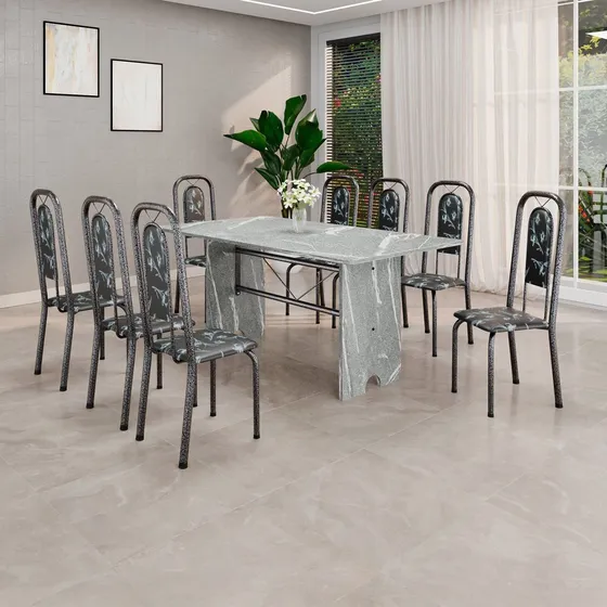 Conjunto De Mesa Tubular 180cm X 75cm Tampo Granito Jj