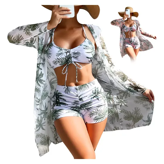 Juego De Traje De Baño Bikini Para Mujer Con Abrigo 3 Piezas