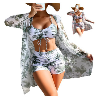 Juego De Traje De Baño Bikini Para Mujer Con Abrigo 3 Piezas Juego De Traje De Baño Bikini Para Mujer Con Abrigo 3 Piezas