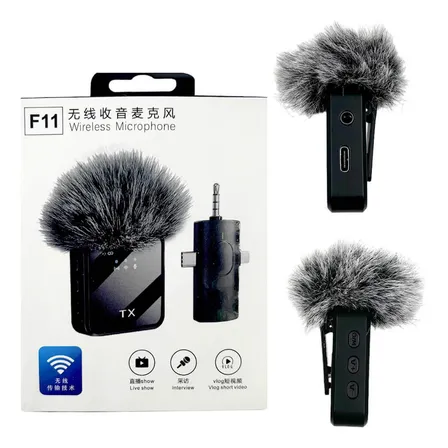 Micrófono Para Celular Inalámbrico De Solapa Tx F11 Color Negro