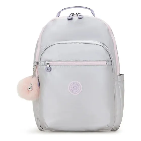 Mochila Kipling Seoul Silver Glow Met Cor Cinza Claro