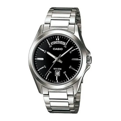 Reloj Casio Modelo Mtp - 1370 Metálico Caratula Negra