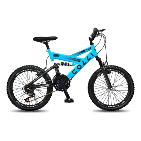 Bicicleta Infantil Colli Gps Dupla Suspensão Full Aro 20 21v Cor Azul Champanhe