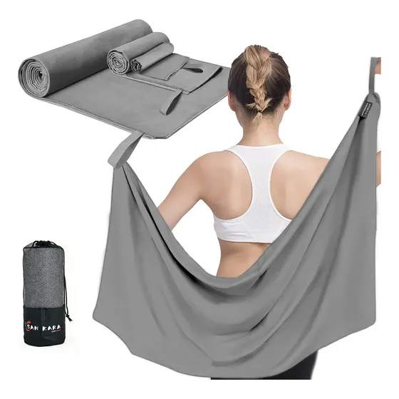 Pack de 3 Toallas de Microfibra para Deporte, Secado Rápido y Suaves con Asa – Kit para Gimnasio, Yoga y Viajes – Color Gris