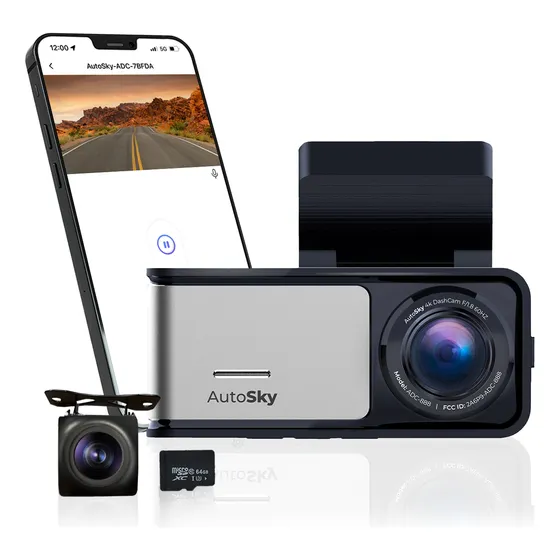 Cámara Carro Dash Cam Dual 4k Ultra Con Wifi & Gps Autosky