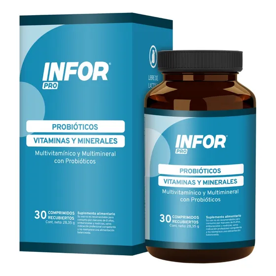 Infor Pro 3 Probióticos Vitaminas Minerales 30 Comprimidos Sabor Sin sabor