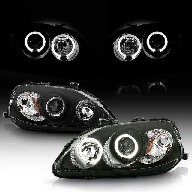 Faros Honda Civic 1999-2000 Ojo De Angel, Fondo Negro
