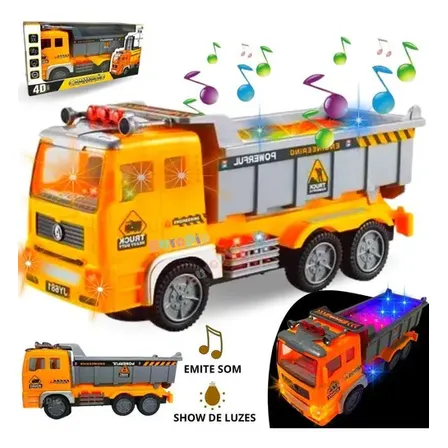 Caminhão Brinquedo Com Luz E Som Amarelo Fun Game Plástico 26cm Amarelo Escuro
