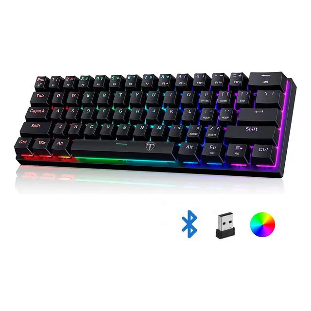TERPORT 60% Teclado Mecánico Inalámbrico BT/2.4G/Cableado Z11, Luces RGB, Teclado Gamer Para PC/Laptop/Celular/Tablet de 61 Teclas Antighosting