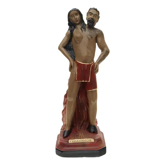 Imagem Exu Duas Cabeças 30 Cm Gesso Umbanda Quimbanda Cor Vermelho