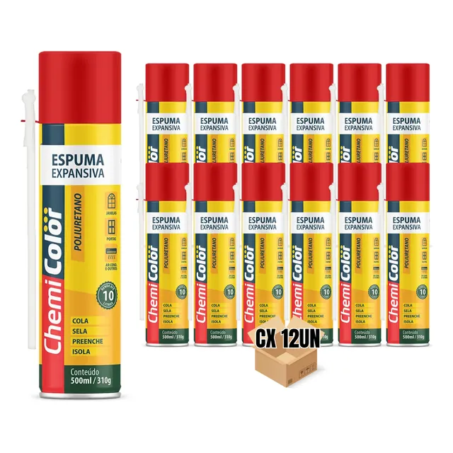 Espuma Poliuretano Pu 500ml Sela Preenche Kit 12 Unidades