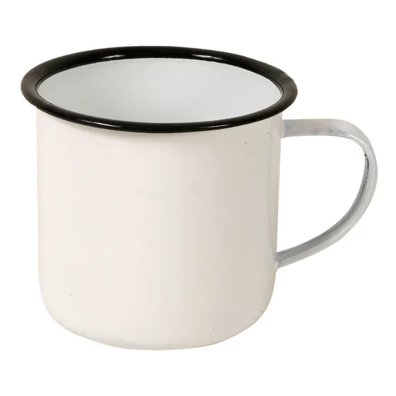 Caja De 6 Tazas Enlozada Jarro Mug. Bco Y Neg . Diám. 9x8cm 