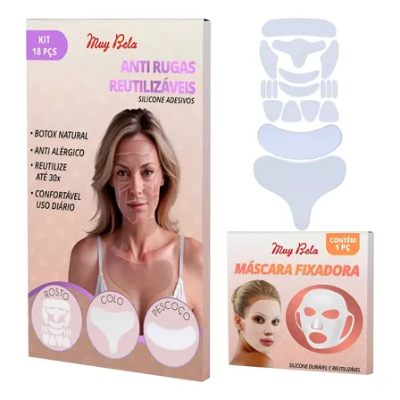 Kit Adesivos Anti Rugas Rosto Colo Pescoço + Másc Facial