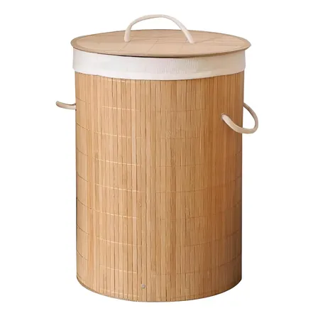 Cesto Bambu Ecológico Roupas Banheiro Lavanderia Multiuso Bege Redondo