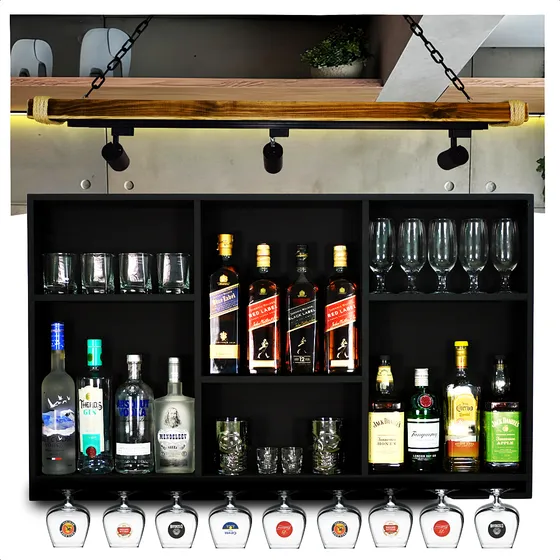 Gigante 1.15m - Barzinho Bar Adega Parede Mdf  Preto Fosco