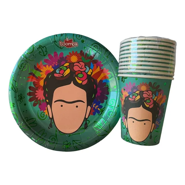 Kit Platos Y Vasos Mexicano Metalizado