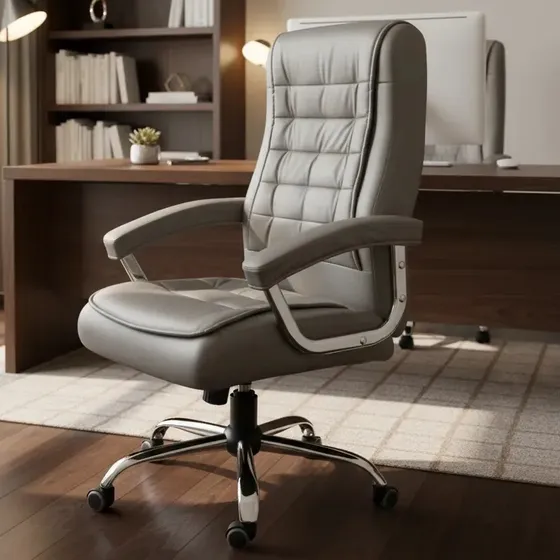 Cadeira Escritório Big Presidente Ergonômica Estofado Pu Cor Cinza
