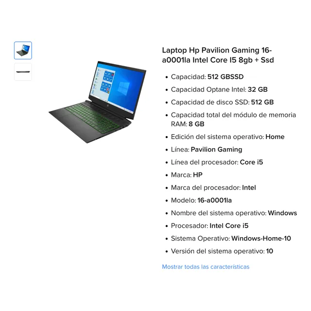 Notebook Hp Pavilion Gaming Intel Core I5 8gb + Ssd 512gb Negro