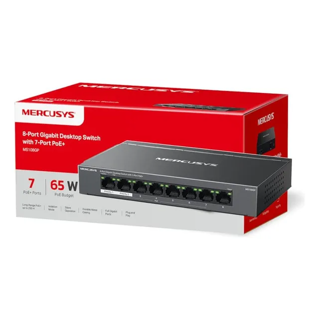 Conmutador Mercusys Ms108gp De 8 Gigabit Y 7 Puertos Poe+