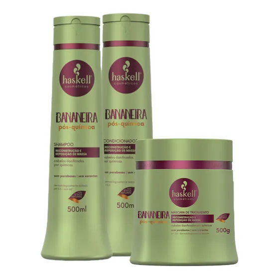 Kit Haskell Bananeira Shampoo Condicionador Mascara 500ml