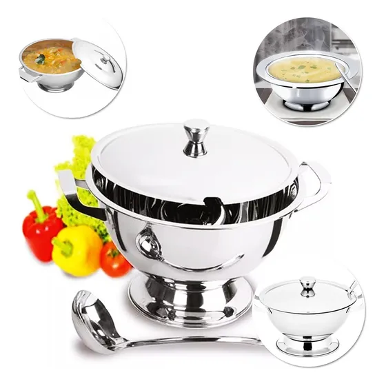 Sopeira Luxo Aço Inox Com Tampa Service 21cm + Concha