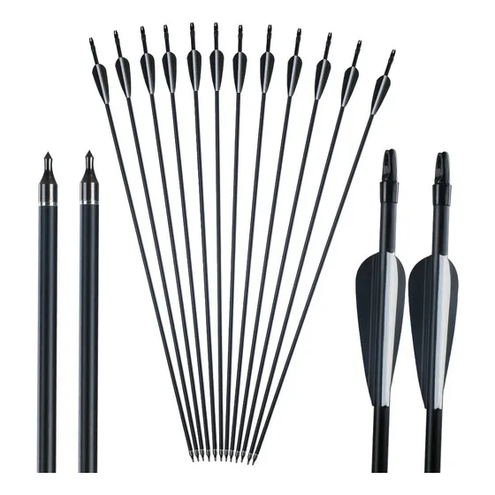 Kit 12 Flechas De Fibra De Vidro Practical Carbon Arrow Cor Preto