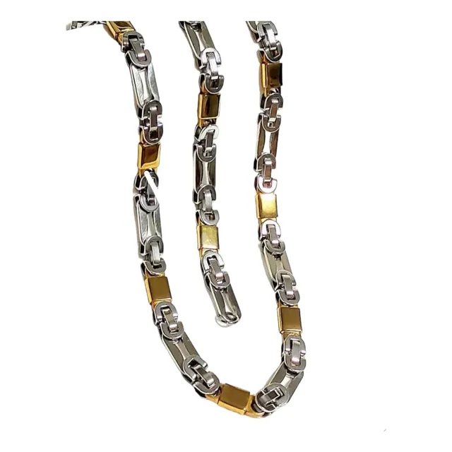 Cadena Y Pulsera De Acero Inoxidable Hombre Dos Tonos